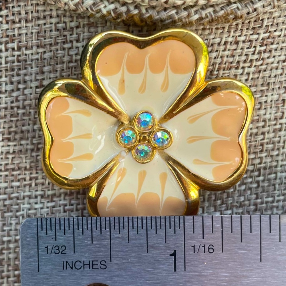 Signed TC Enamel and Rhinestone Flower Brooch